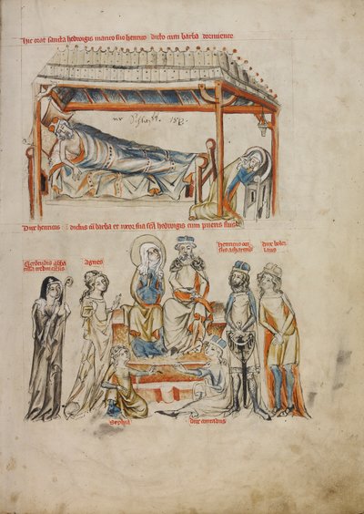 Heinrich Sleeping and Saint Hedwig Praying; Heinrich and Saint Hedwig with Their Children, 1353 by Silesian School Silesian School